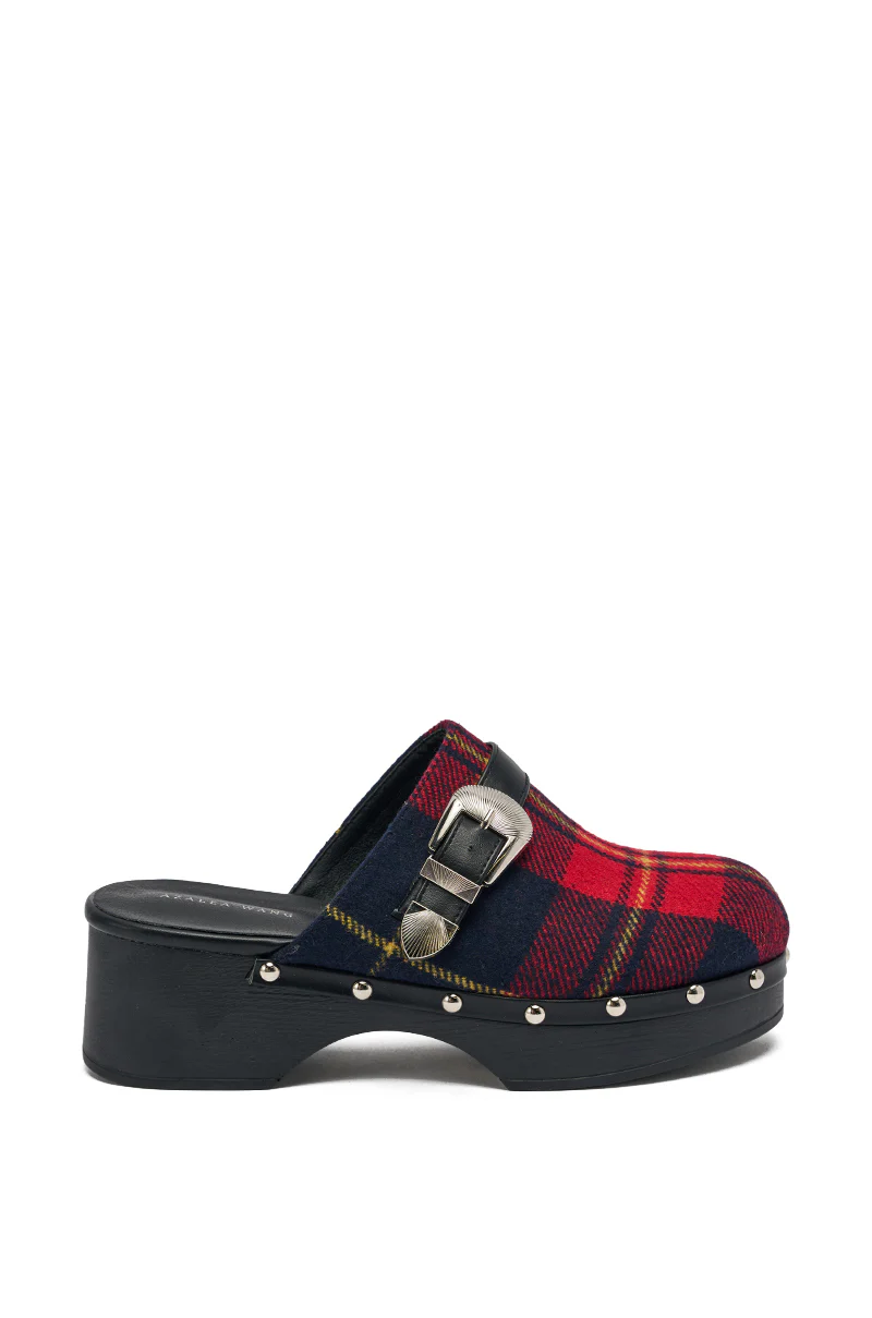 AZALEA WANG LATIFAH RED PLAID HARDWARE FLAT MULE - Image 4
