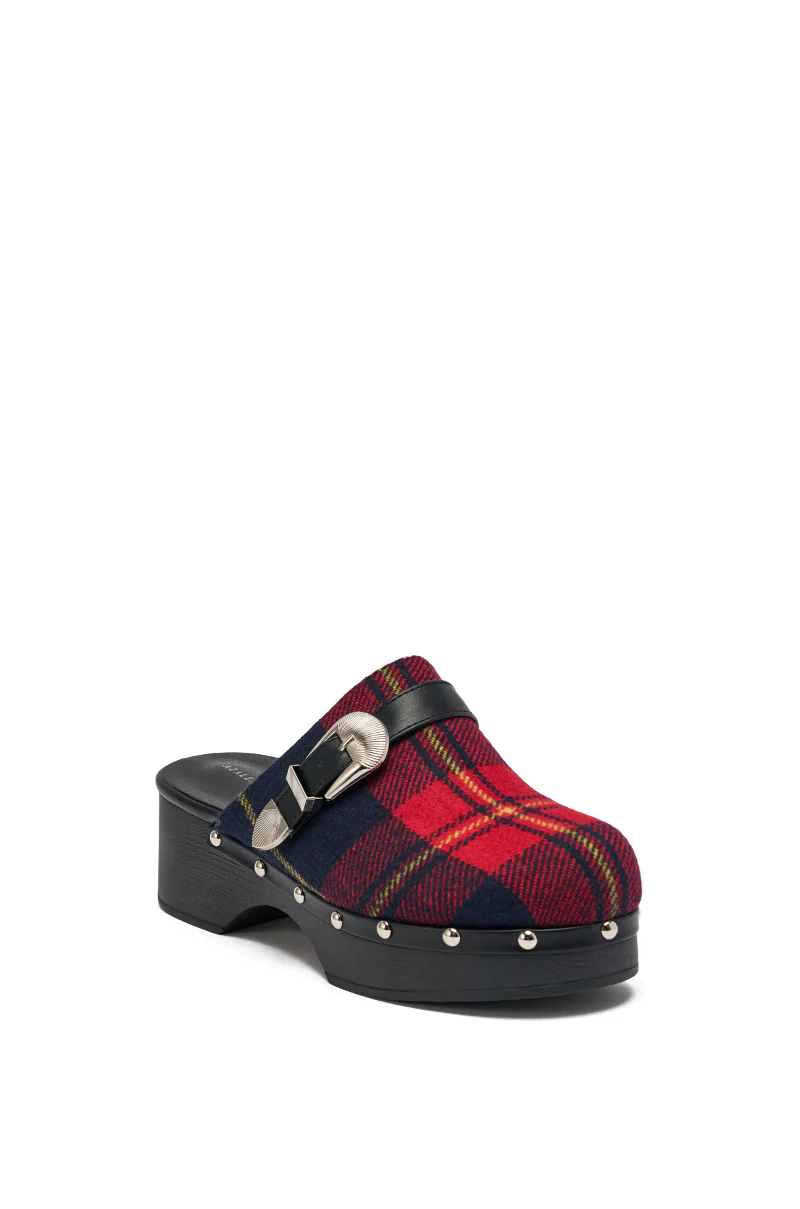 AZALEA WANG LATIFAH RED PLAID HARDWARE FLAT MULE - Image 5