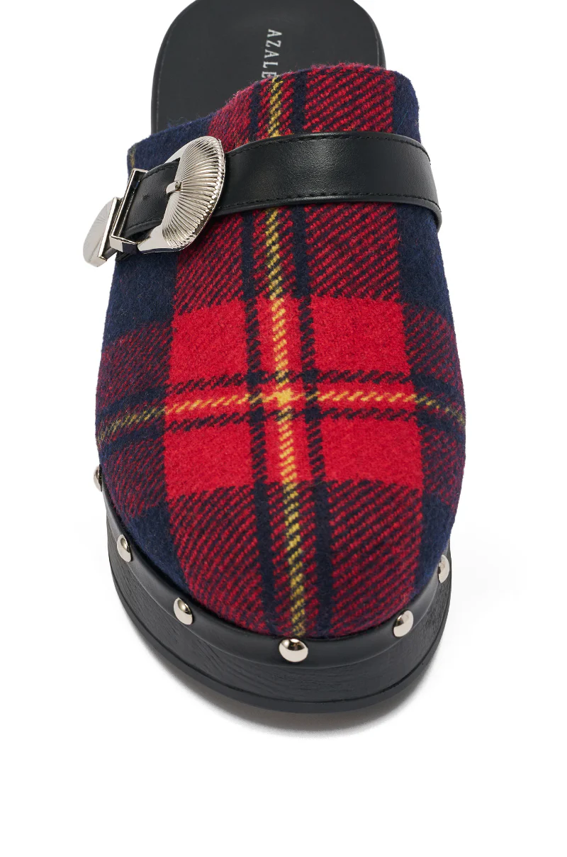 AZALEA WANG LATIFAH RED PLAID HARDWARE FLAT MULE - Image 7