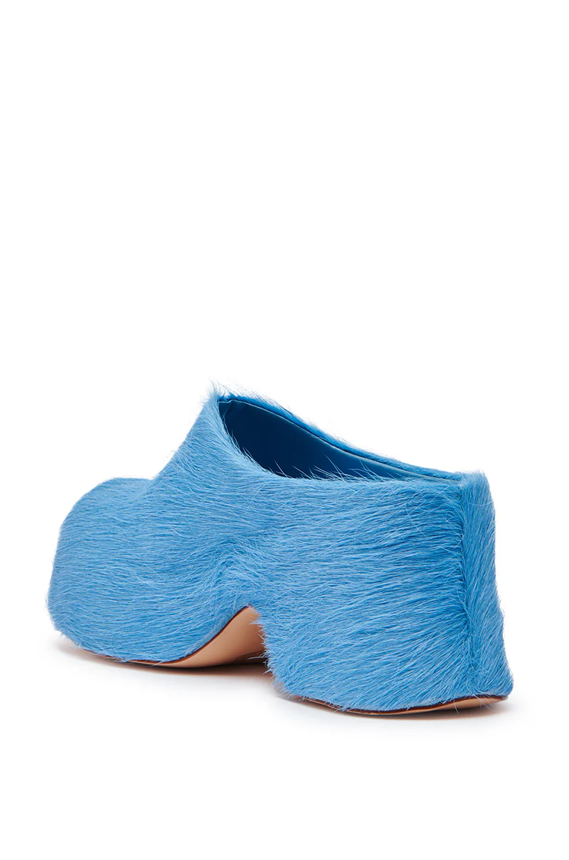AZALEA WANG LEESHA BLUE PONY HAIR CHUNKY CLOG - Image 6