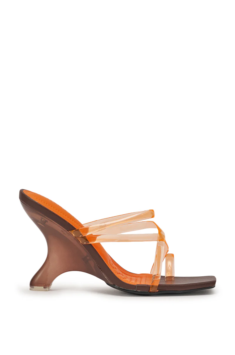 AZALEA WANG LEMUEL BROWN AND ORANGE WEDGE SANDAL - Image 4