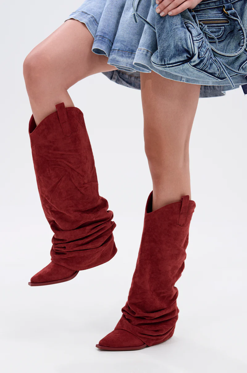 AZALEA WANG LETTICE BURGUNDY FAUX SUEDE WESTERN BOOT - Image 2