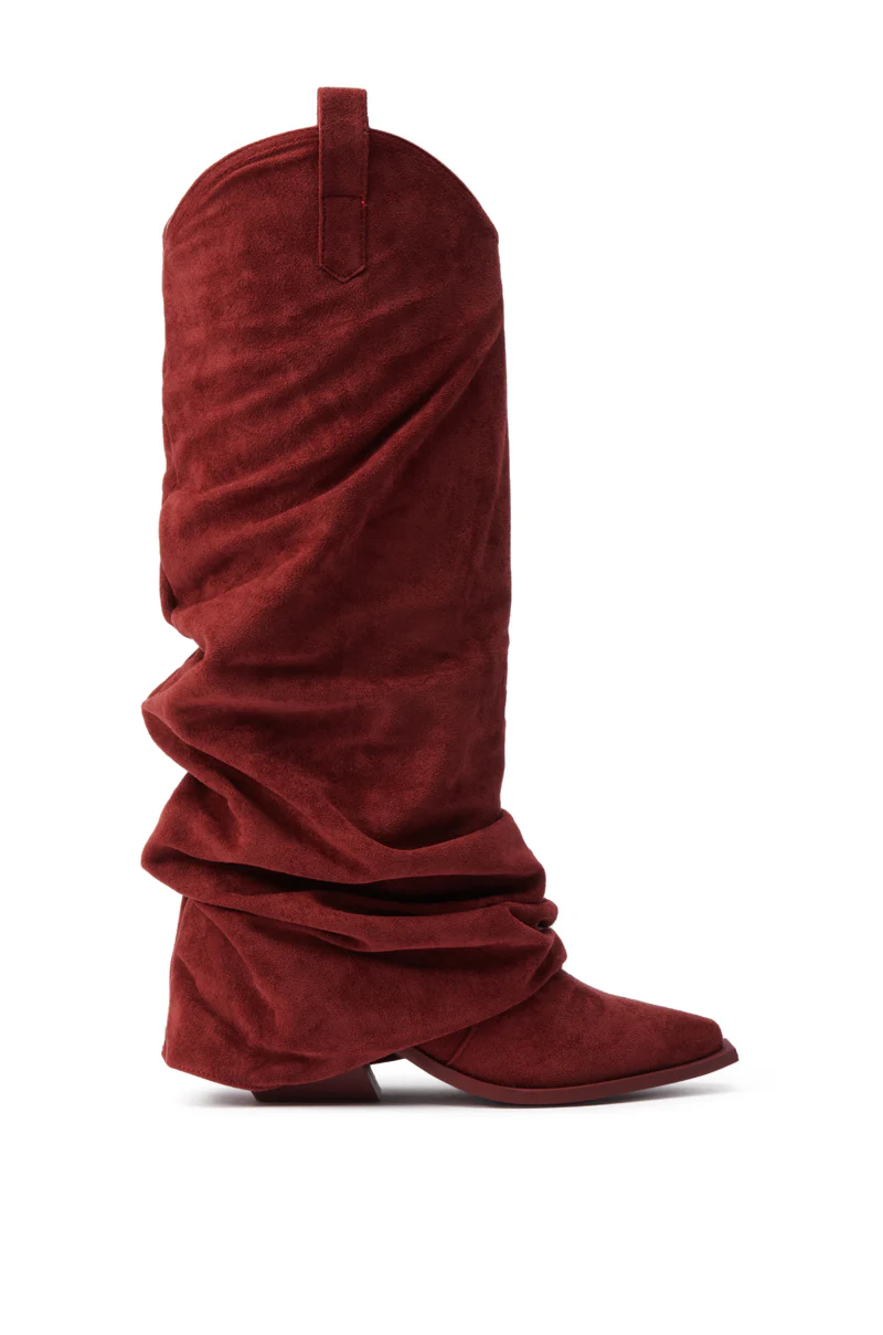 AZALEA WANG LETTICE BURGUNDY FAUX SUEDE WESTERN BOOT - Image 3