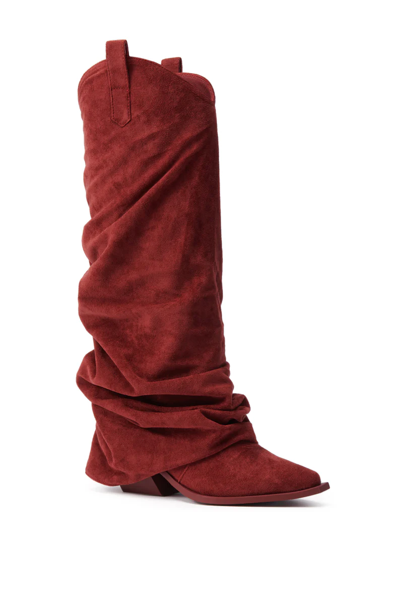 AZALEA WANG LETTICE BURGUNDY FAUX SUEDE WESTERN BOOT - Image 4
