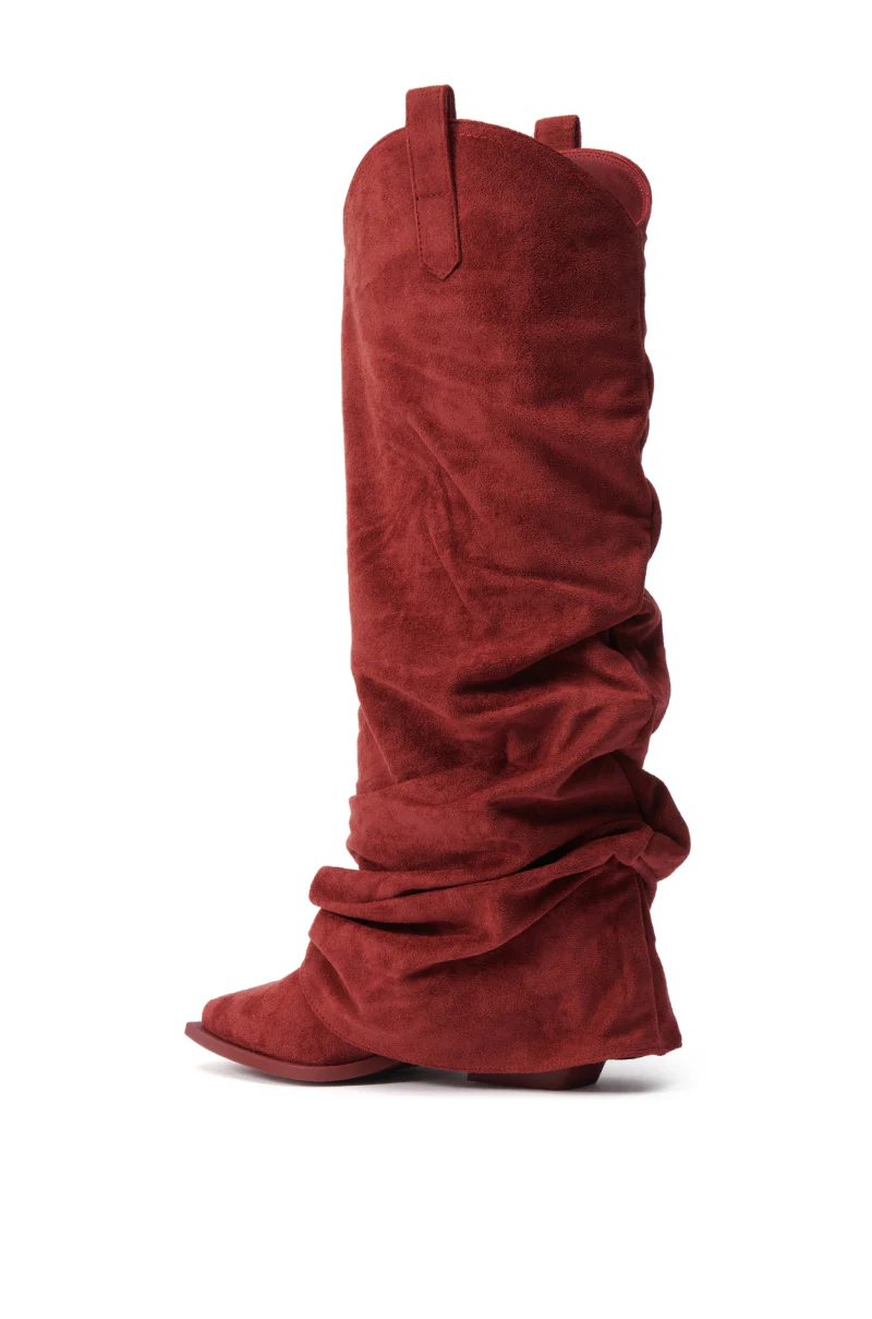 AZALEA WANG LETTICE BURGUNDY FAUX SUEDE WESTERN BOOT - Image 5