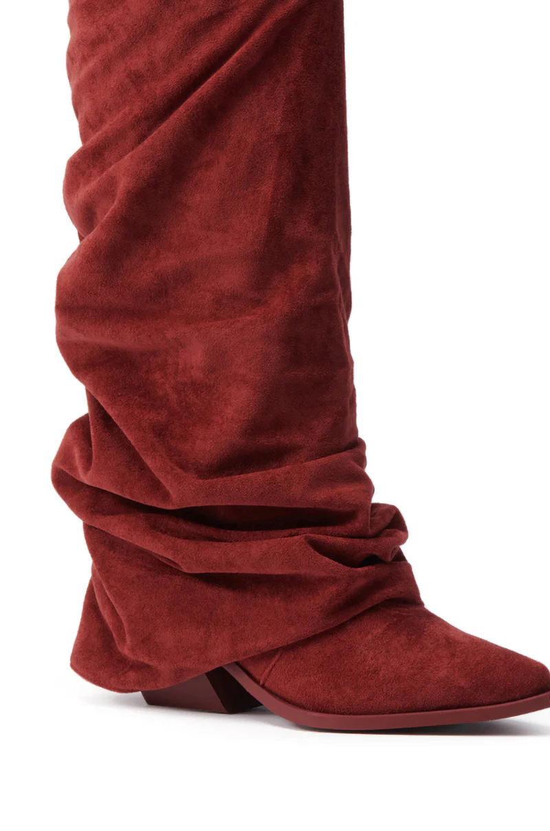 AZALEA WANG LETTICE BURGUNDY FAUX SUEDE WESTERN BOOT - Image 6