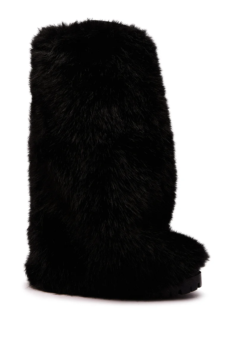 AZALEA WANG LISBOA BLACK FUR FOLD OVER BOOT - Image 3
