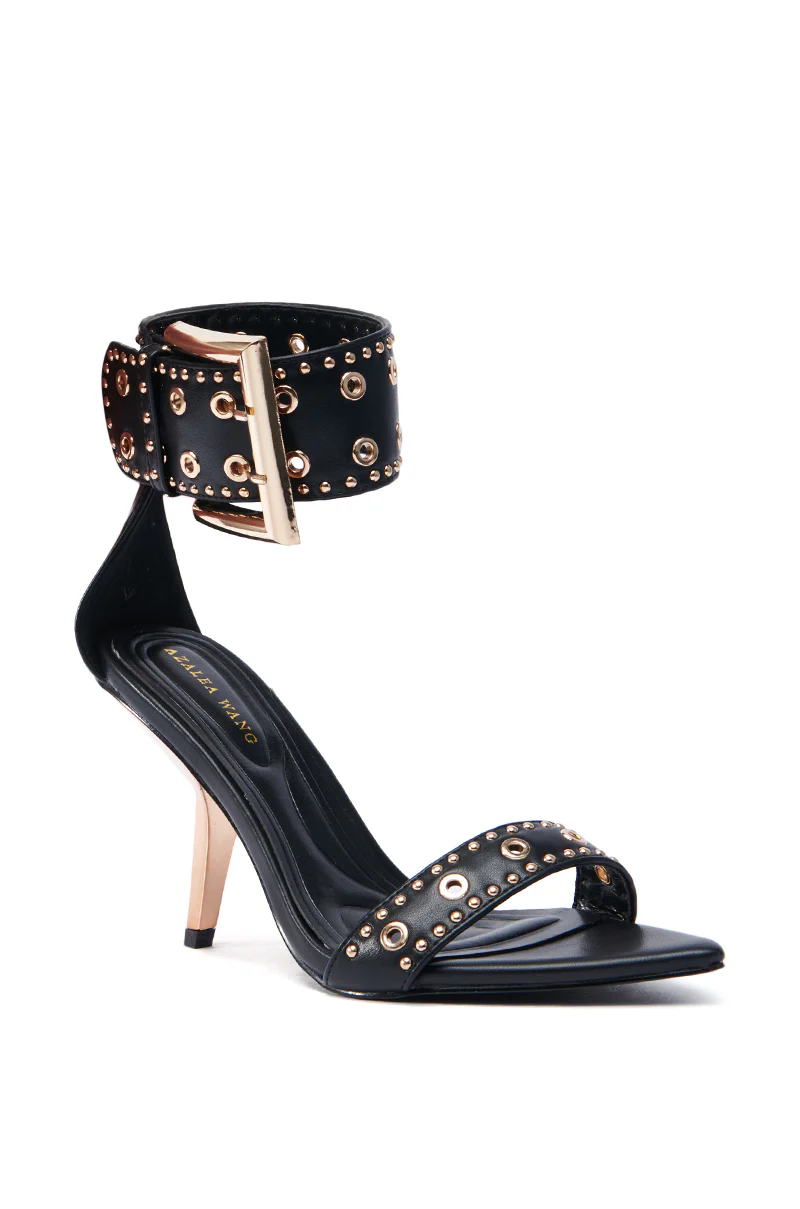 AZALEA WANG LOBELIA BLACK HARDWARE EMBELLISHED STILETTO SANDAL - Image 5