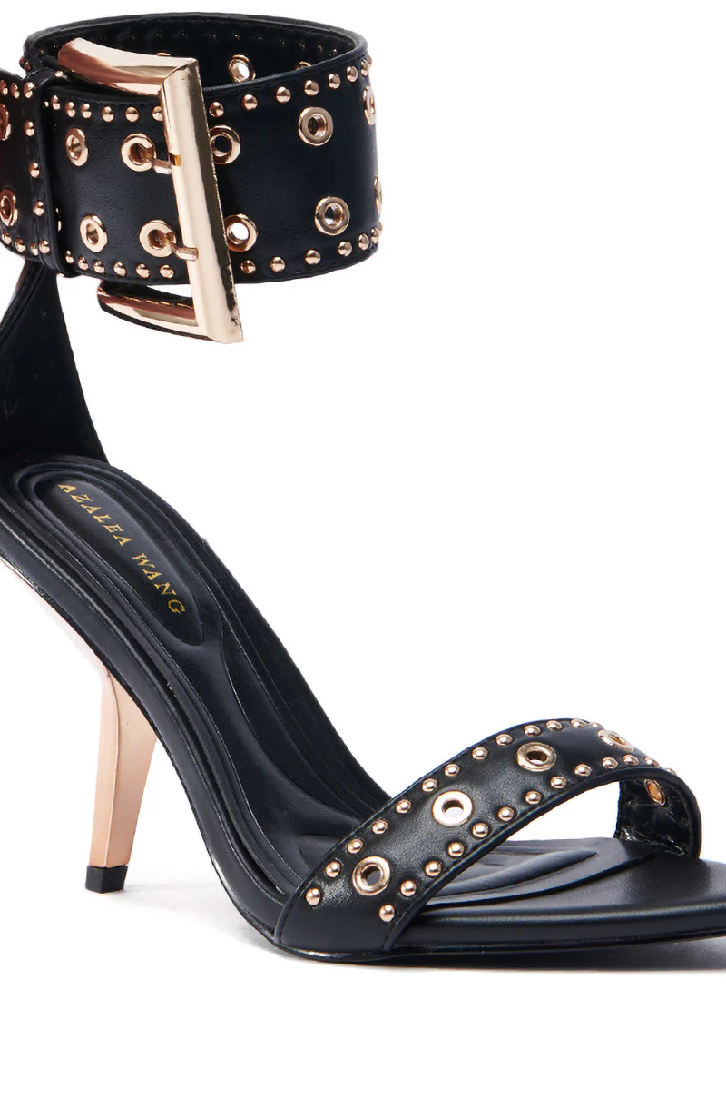 AZALEA WANG LOBELIA BLACK HARDWARE EMBELLISHED STILETTO SANDAL - Image 7