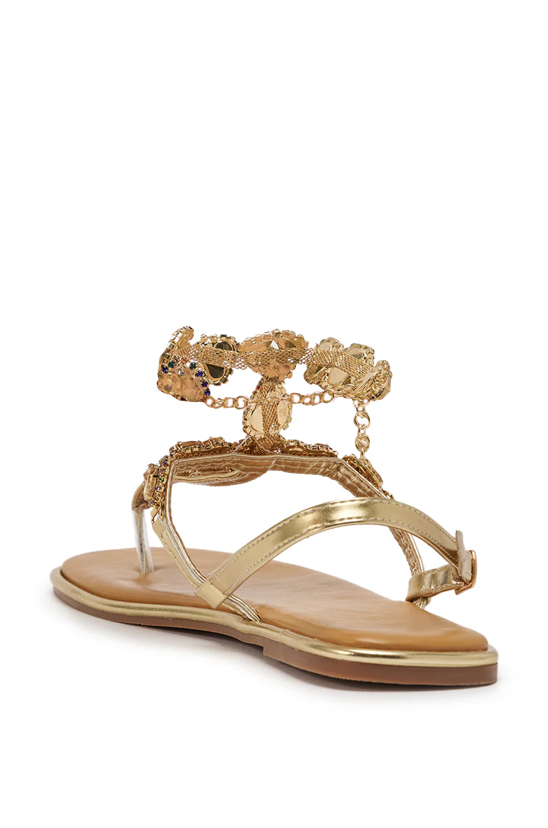 AZALEA WANG LOSKI GOLD METALLIC RHINESTONE EMBELLISHED FLAT STRAP SANDAL - Image 5