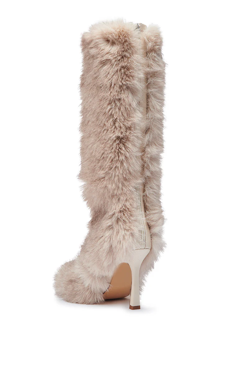 AZALEA WANG LOURDANNE IVORY FUR LACE UP BOOT - Image 10