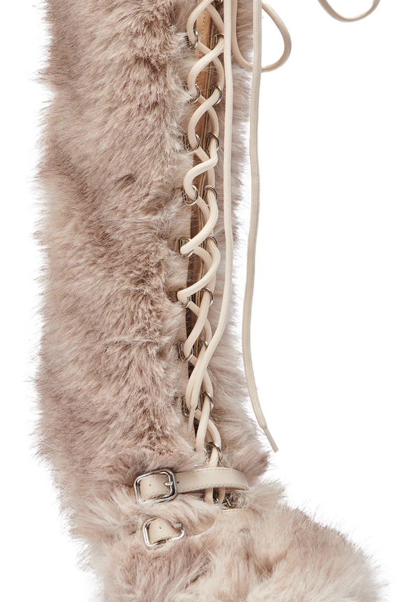 AZALEA WANG LOURDANNE IVORY FUR LACE UP BOOT - Image 11