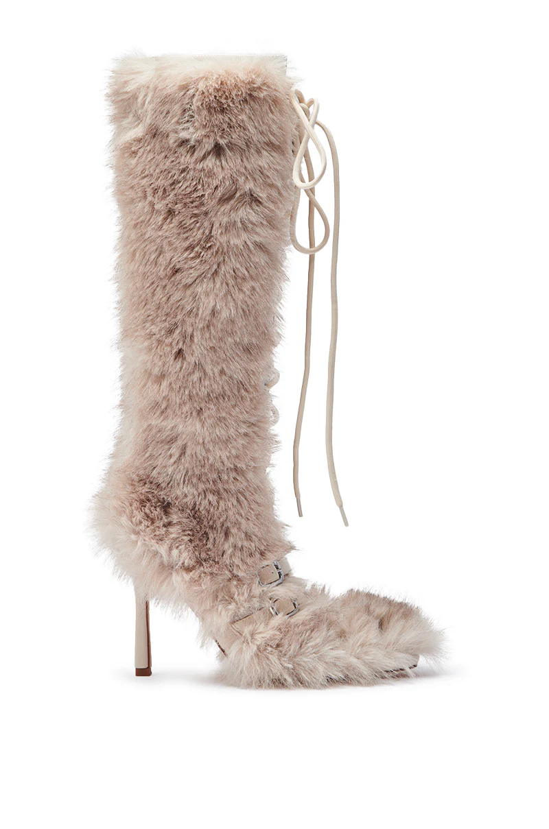 AZALEA WANG LOURDANNE IVORY FUR LACE UP BOOT - Image 8