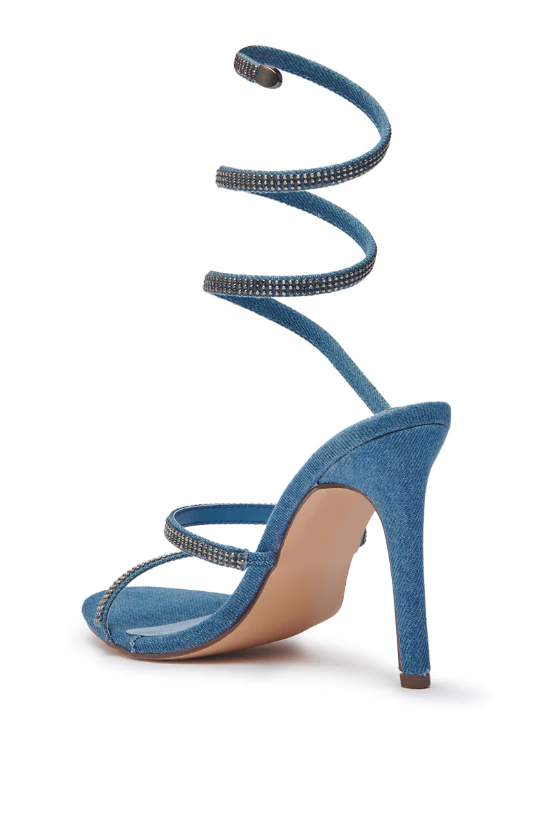 AZALEA WANG LOWRI DENIM SPARKLE COIL WRAP UP SANDAL - Image 6