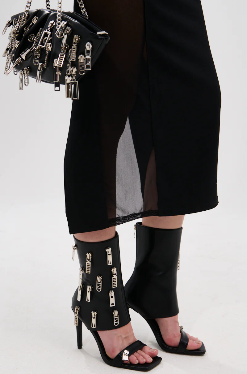 AZALEA WANG LUCAS BLACK ZIPPER DETAIL SANDAL BOOTIE - Image 7