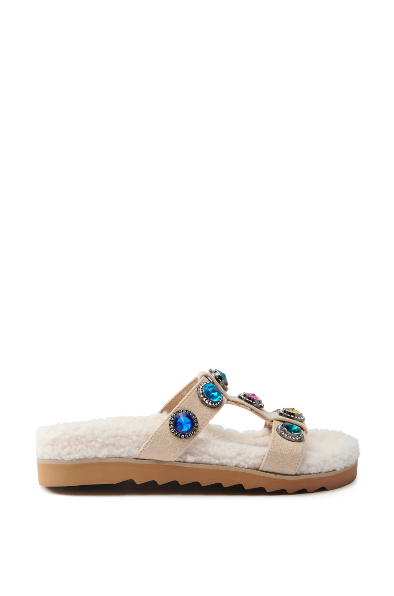 AZALEA WANG LUCIENA BEIGE RHINESTONE AND SHERPA SANDAL - Image 3