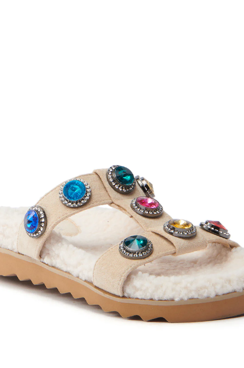 AZALEA WANG LUCIENA BEIGE RHINESTONE AND SHERPA SANDAL - Image 6