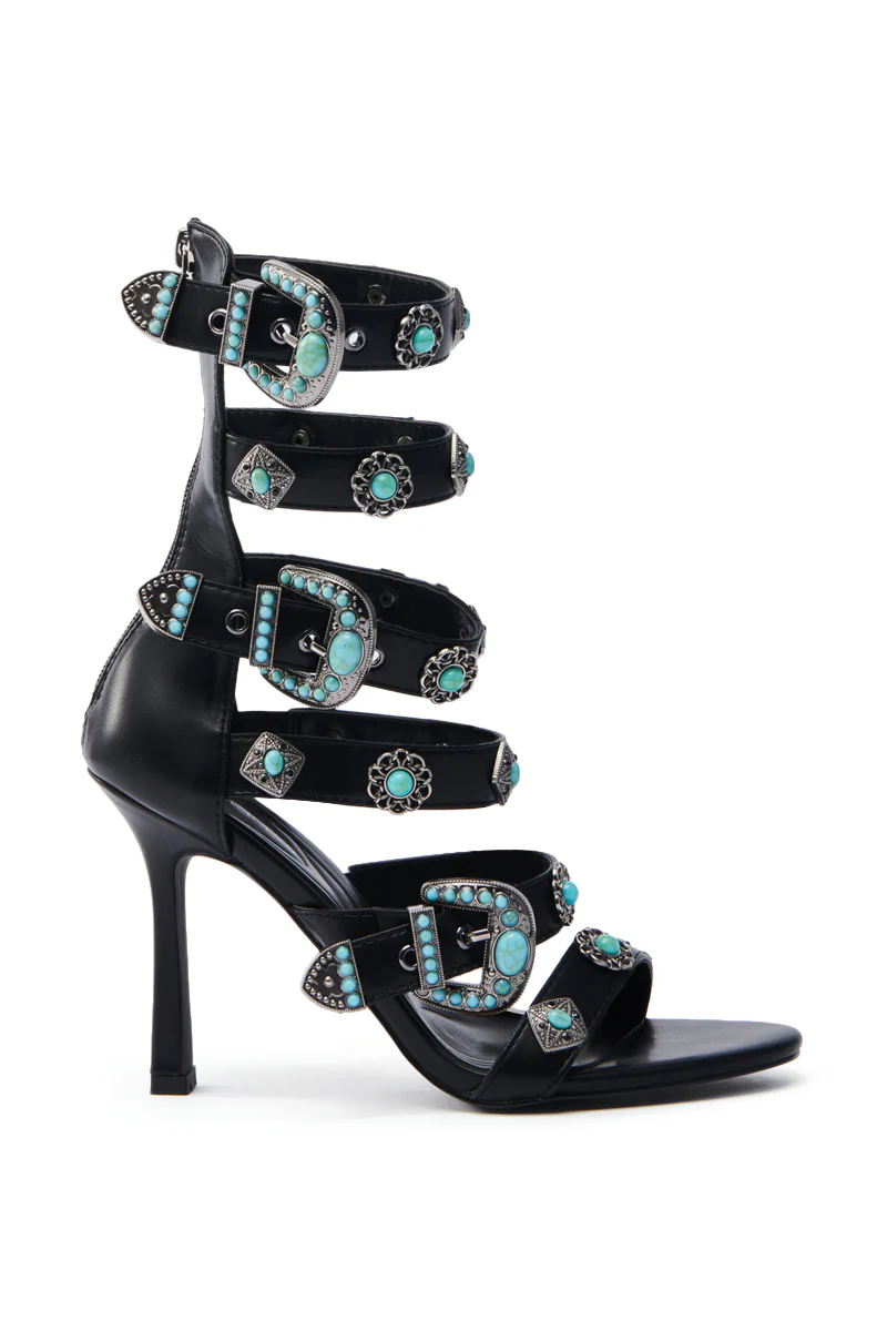 AZALEA WANG MACAW BLACK EMBELLISHED GLADIATOR STILETTO SANDAL - Image 3