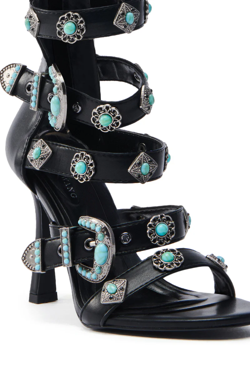 AZALEA WANG MACAW BLACK EMBELLISHED GLADIATOR STILETTO SANDAL - Image 6