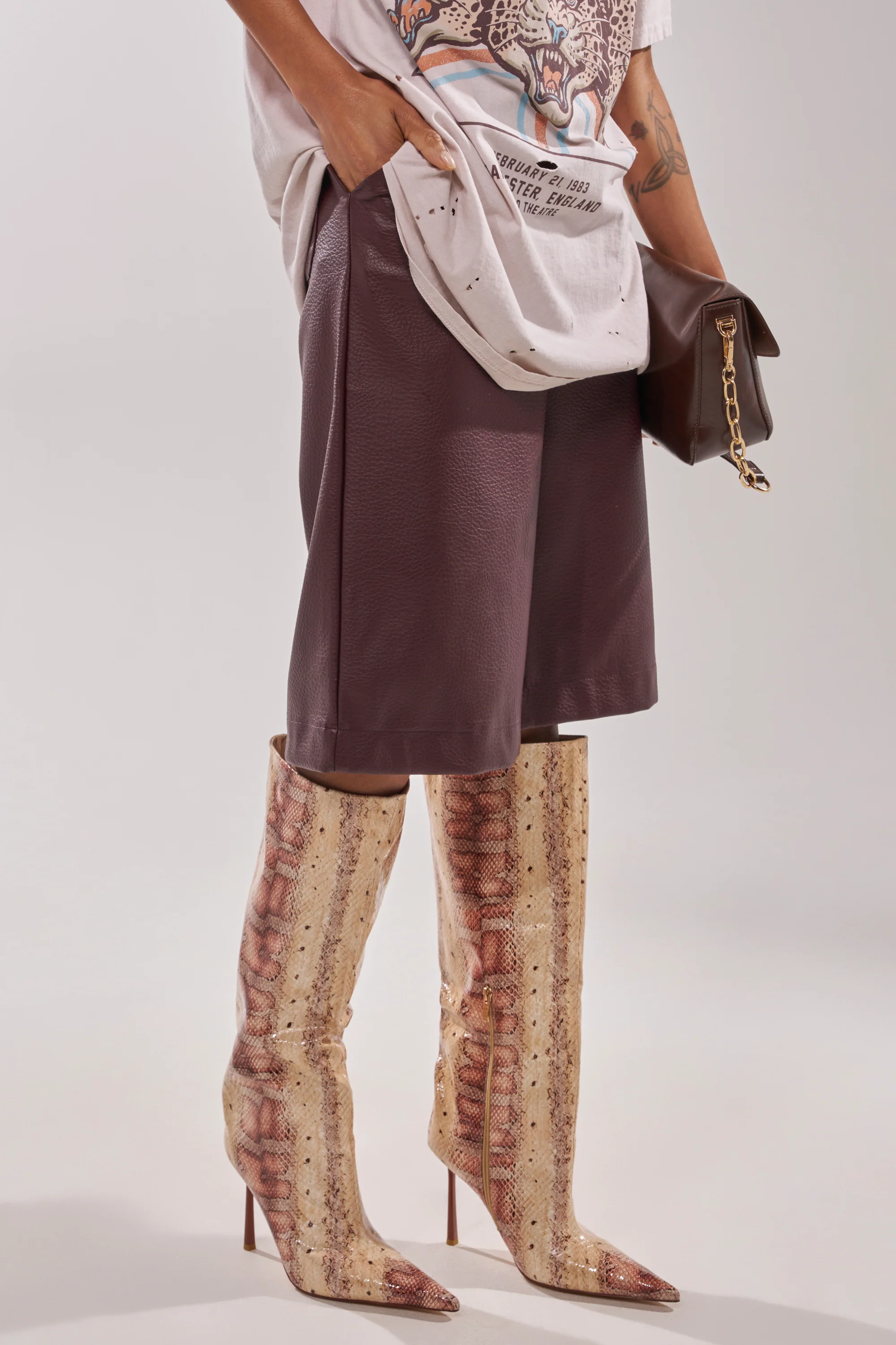 AZALEA WANG MADEYE NUDE SNAKE STILETTO BOOT - Image 4