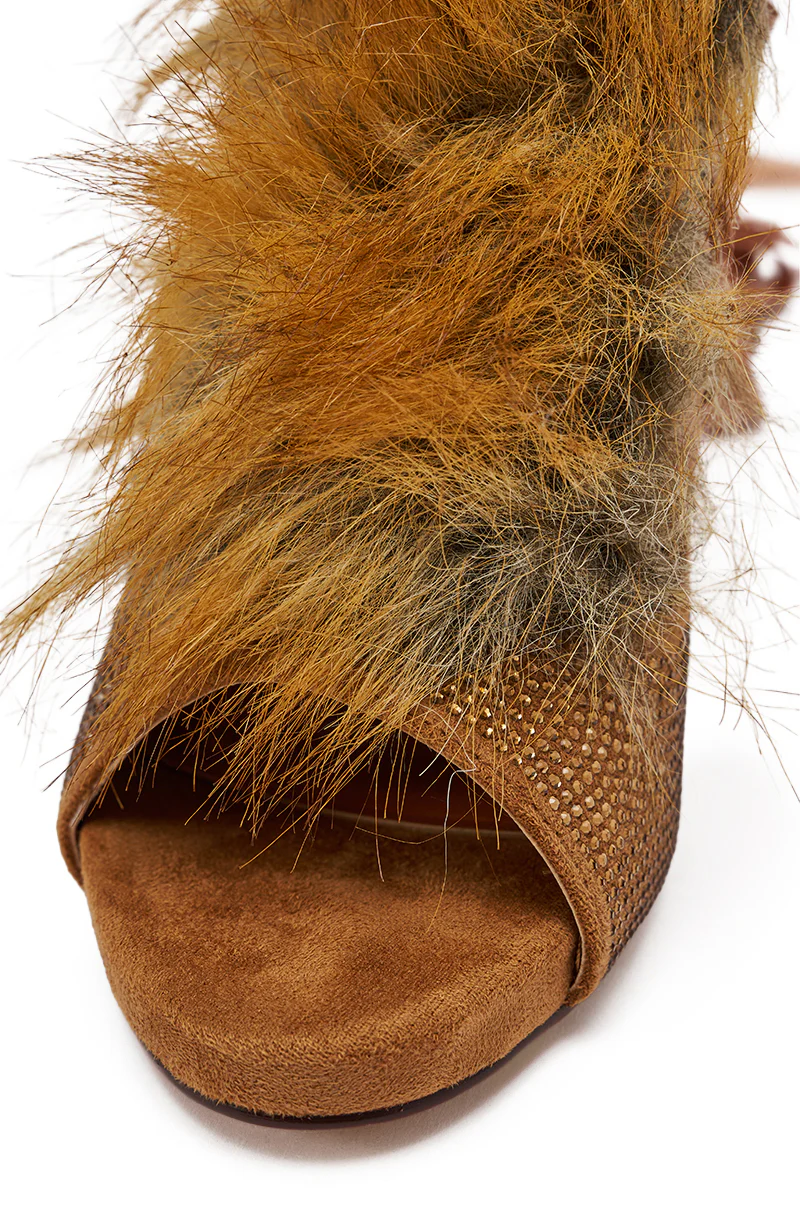 AZALEA WANG MADHAV BRONZE RHINESTONE AND FOX FUR SANDAL - Image 10