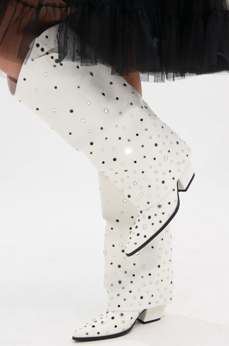 AZALEA WANG MADLOCK WHITE EMBELLISHED WESTERN BOOT