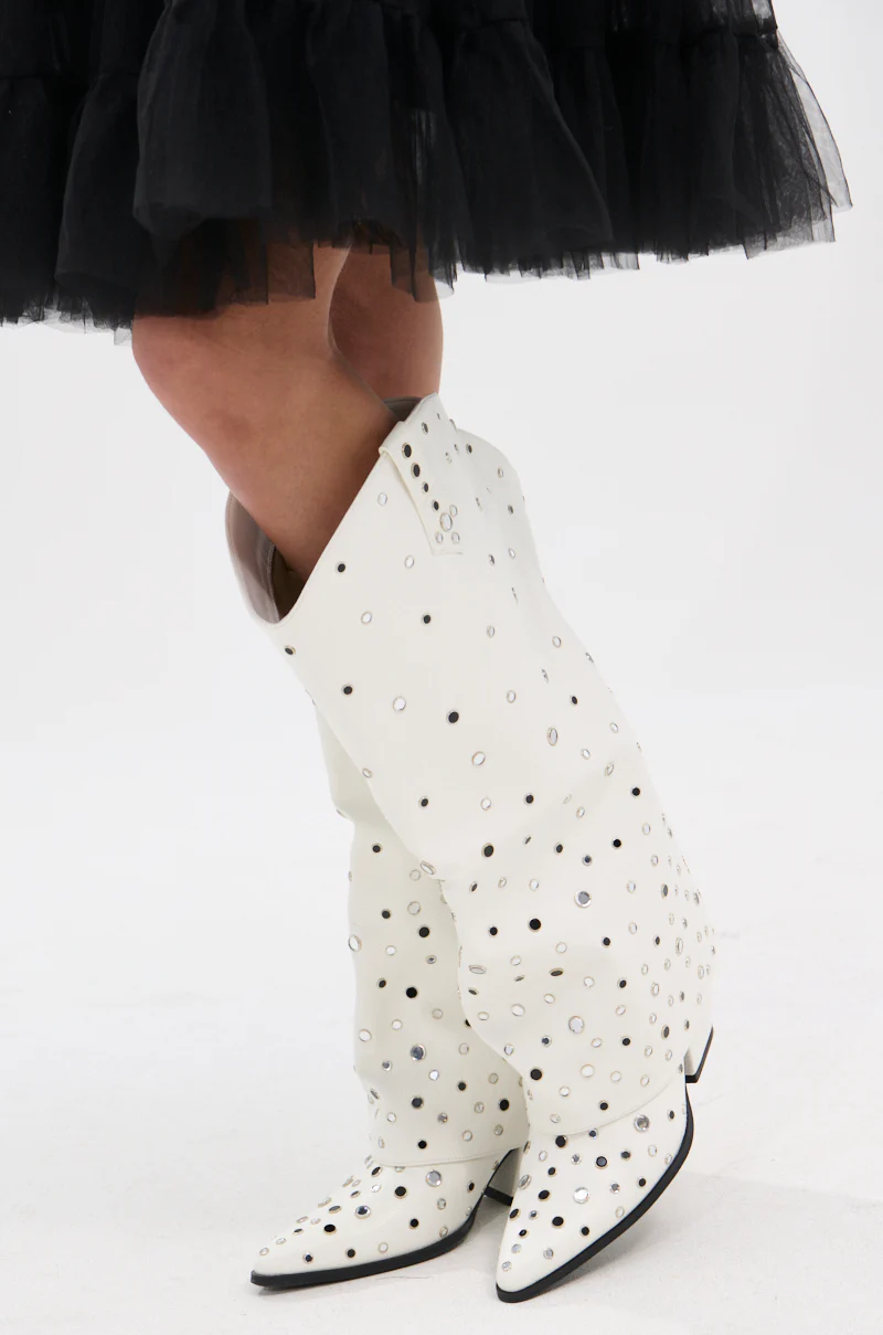 AZALEA WANG MADLOCK WHITE EMBELLISHED WESTERN BOOT - Image 3