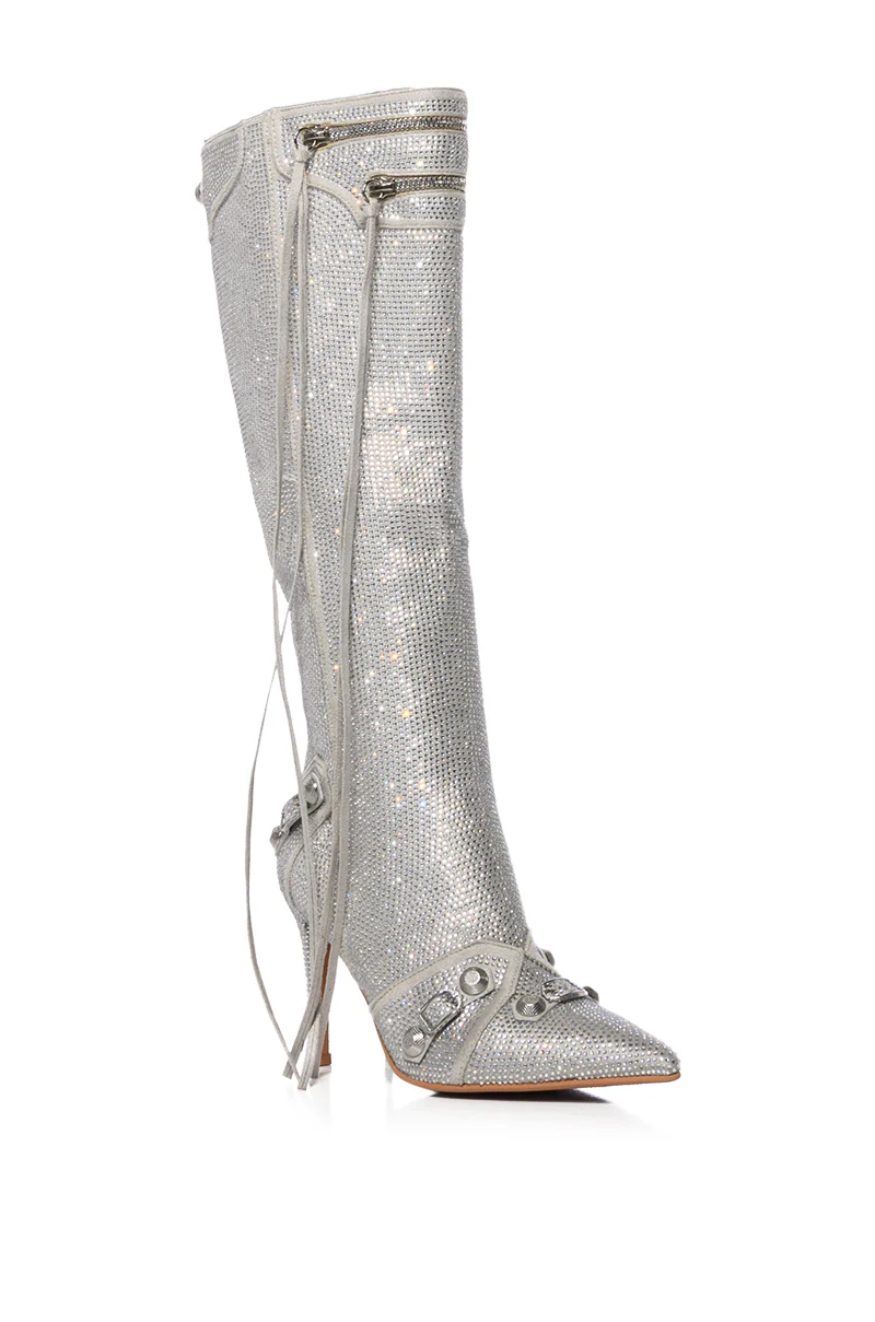 AZALEA WANG MAEVE STILETTO BOOT IN EMBELLISHED SILVER - Image 3