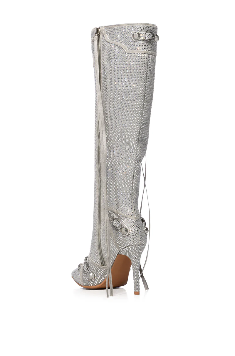 AZALEA WANG MAEVE STILETTO BOOT IN EMBELLISHED SILVER - Image 4