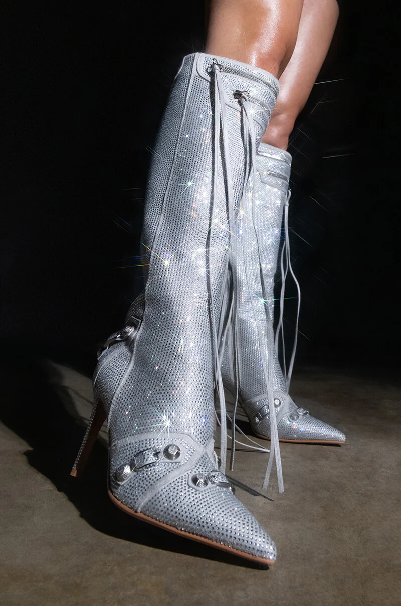 AZALEA WANG MAEVE STILETTO BOOT IN EMBELLISHED SILVER - Image 6