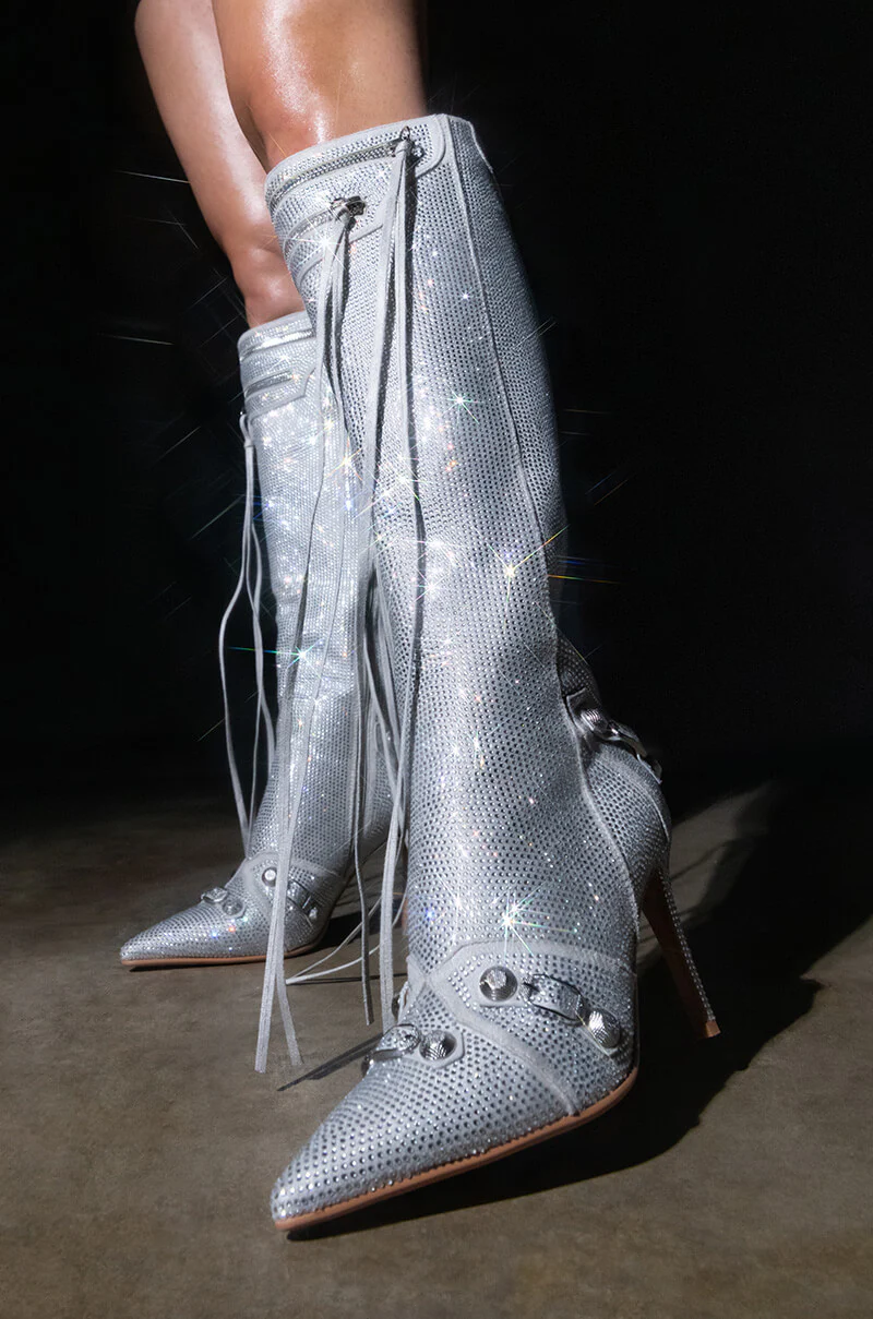 AZALEA WANG MAEVE STILETTO BOOT IN EMBELLISHED SILVER - Image 7