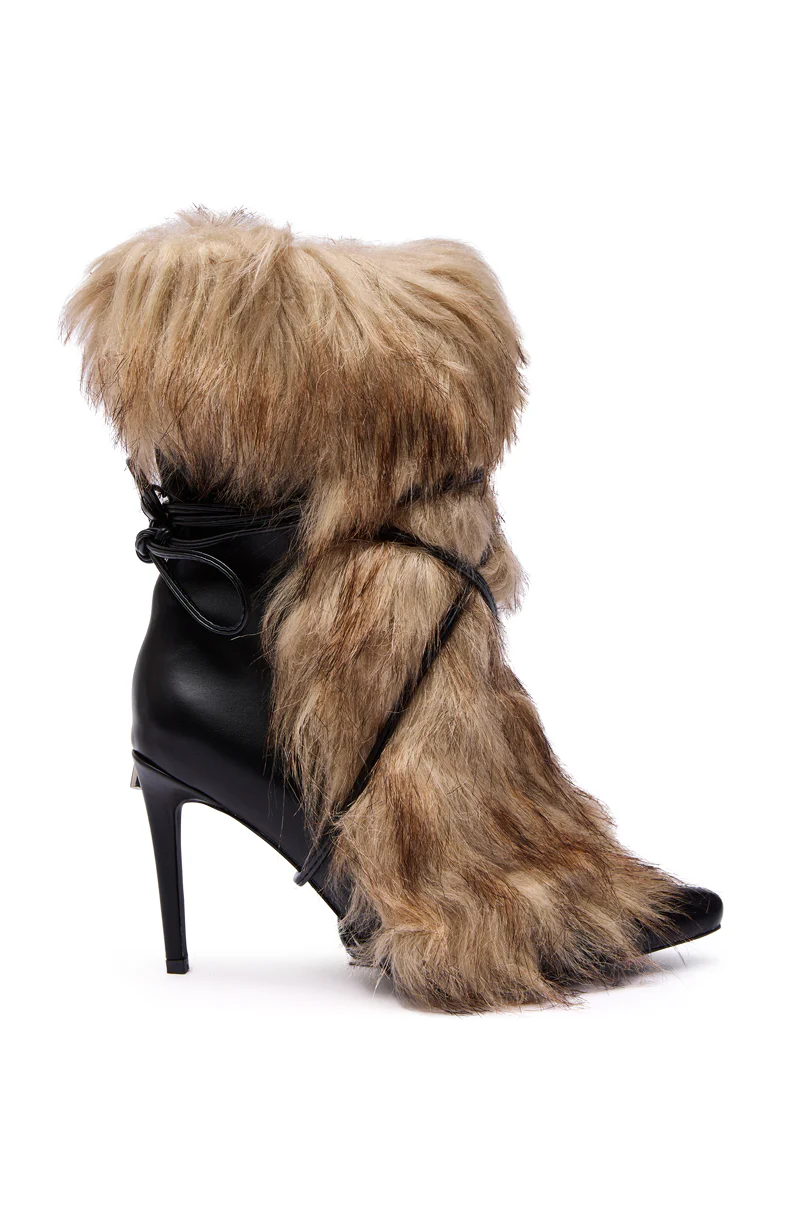 AZALEA WANG MAHTAMA BLACK FUR EMBELLISHED BOOTIE - Image 5