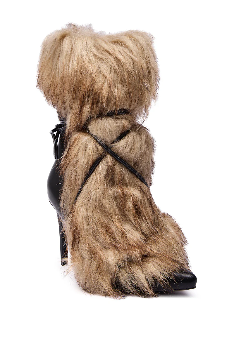 AZALEA WANG MAHTAMA BLACK FUR EMBELLISHED BOOTIE - Image 6