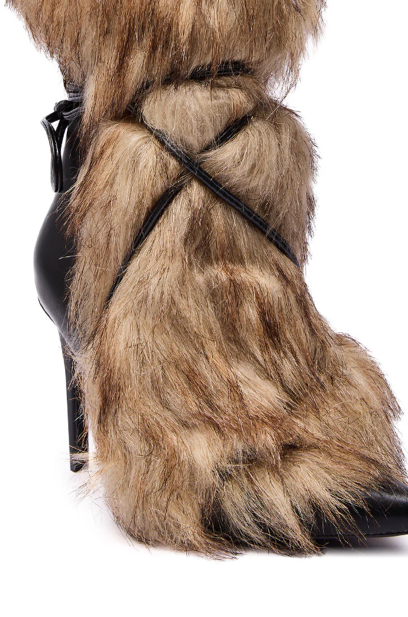 AZALEA WANG MAHTAMA BLACK FUR EMBELLISHED BOOTIE - Image 8