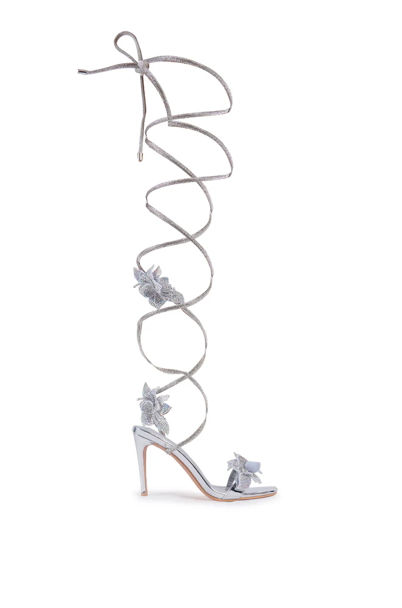 AZALEA WANG MARCELLO SILVER RHINESTONE FLOWER AND ROPE SANDAL - Image 3
