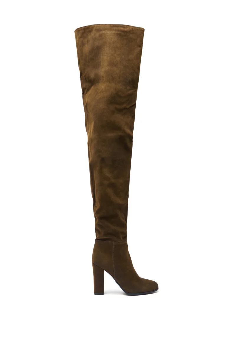 AZALEA WANG NANETTE BROWN FAUX SUEDE ROUND TOE SLOUCHY BOOT - Image 3