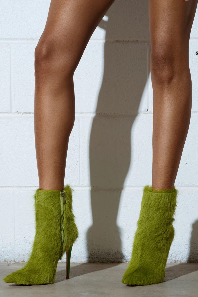 AZALEA WANG MARIELLA GREEN HAIRY STILETTO BOOTIE - Image 3