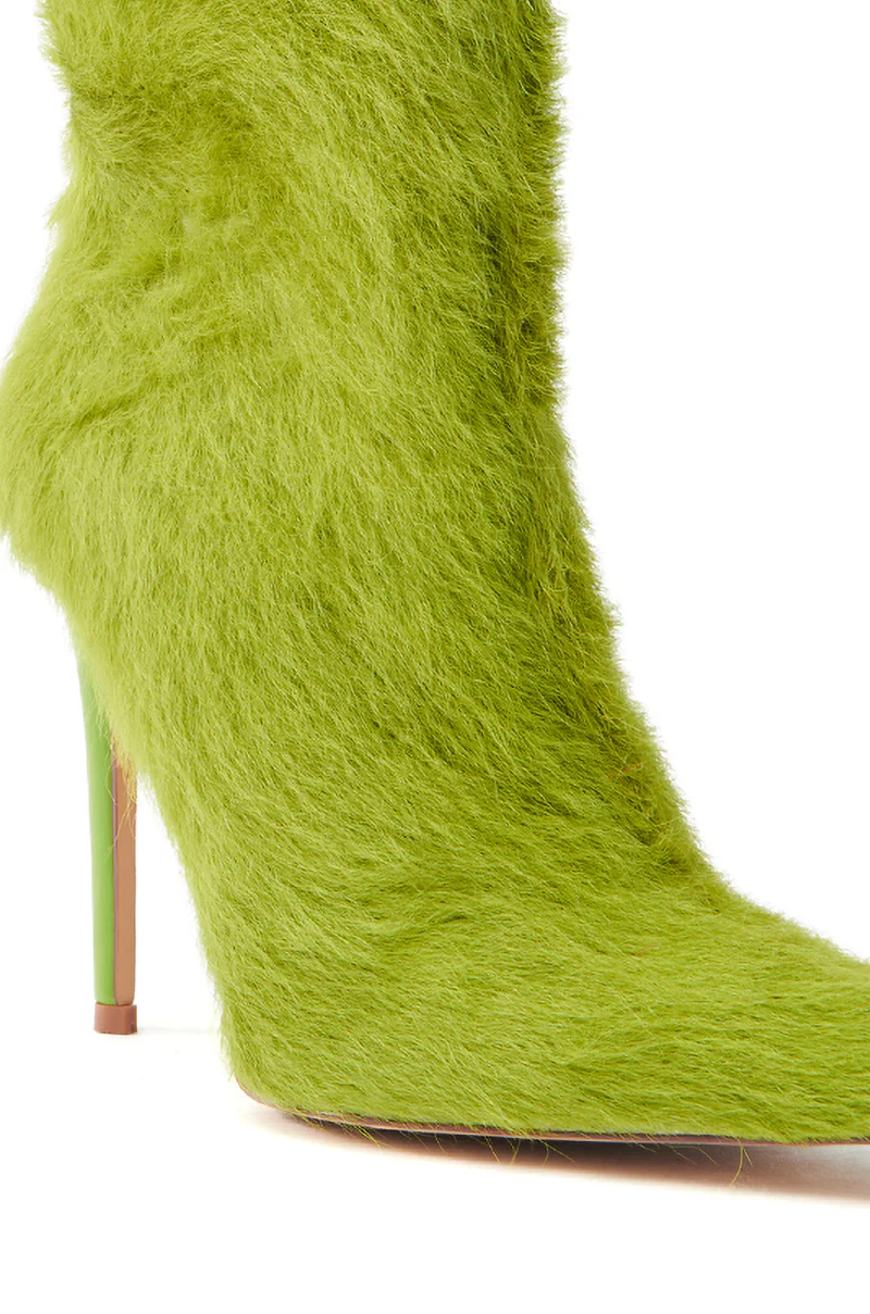 AZALEA WANG MARIELLA GREEN HAIRY STILETTO BOOTIE - Image 7