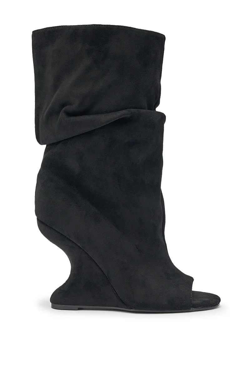 AZALEA WANG MARIN BLACK FAUX SUEDE WEDGE BOOTIE - Image 5