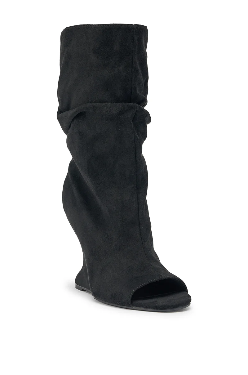 AZALEA WANG MARIN BLACK FAUX SUEDE WEDGE BOOTIE - Image 6