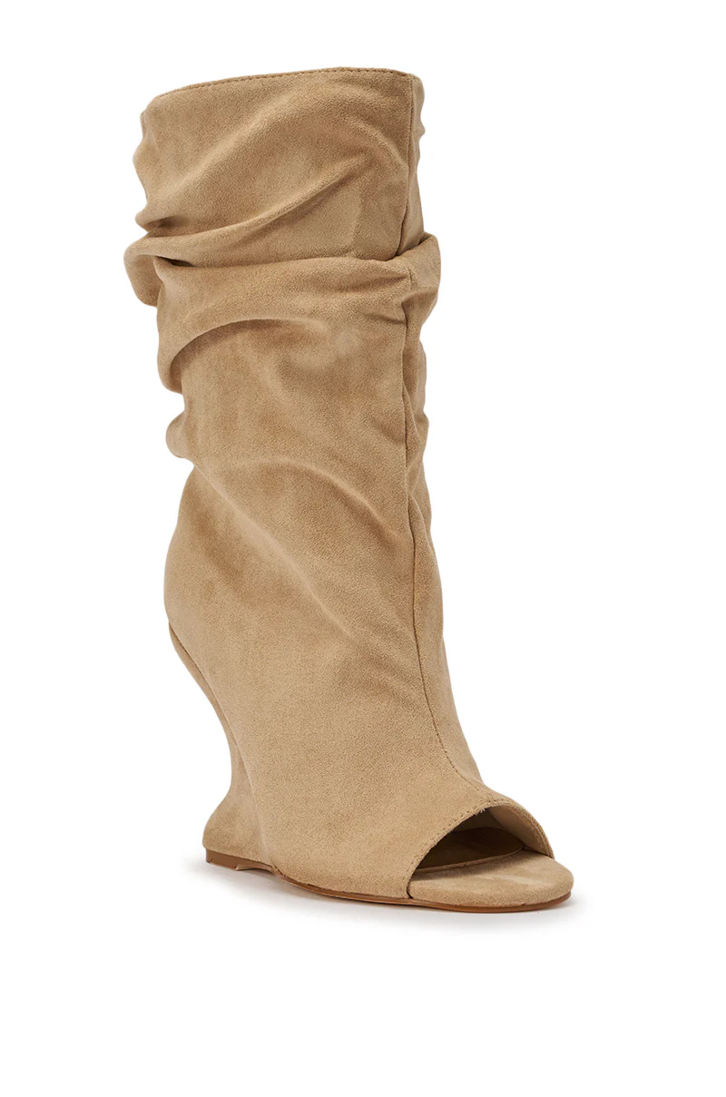 AZALEA WANG MARIN NUDE FAUX SUEDE WEDGE BOOTIE - Image 5
