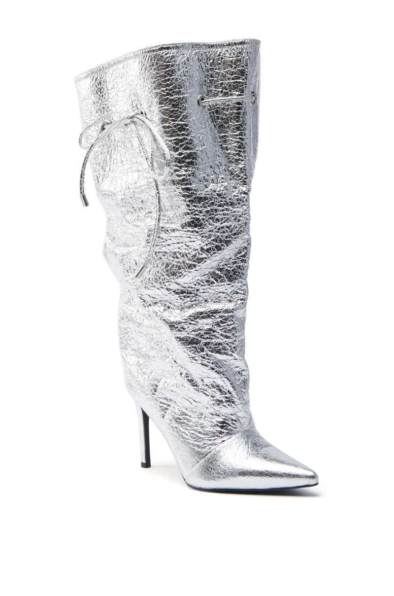 AZALEA WANG MARIT SILVER CRACKLE BOOT WITH CINCHING MECHANISM - Image 7