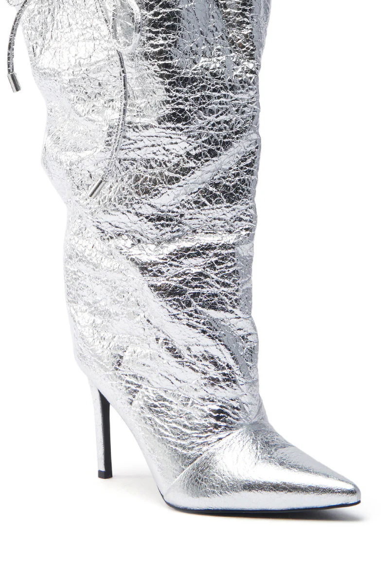 AZALEA WANG MARIT SILVER CRACKLE BOOT WITH CINCHING MECHANISM - Image 9