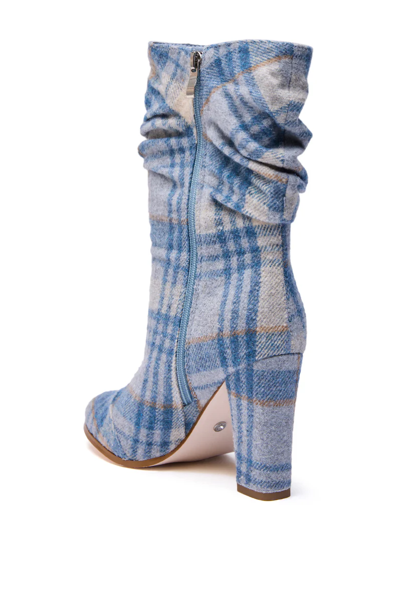 AZALEA WANG MATHAIS BLUE MULTI PLAID ROUND TOE BOOTIE - Image 6