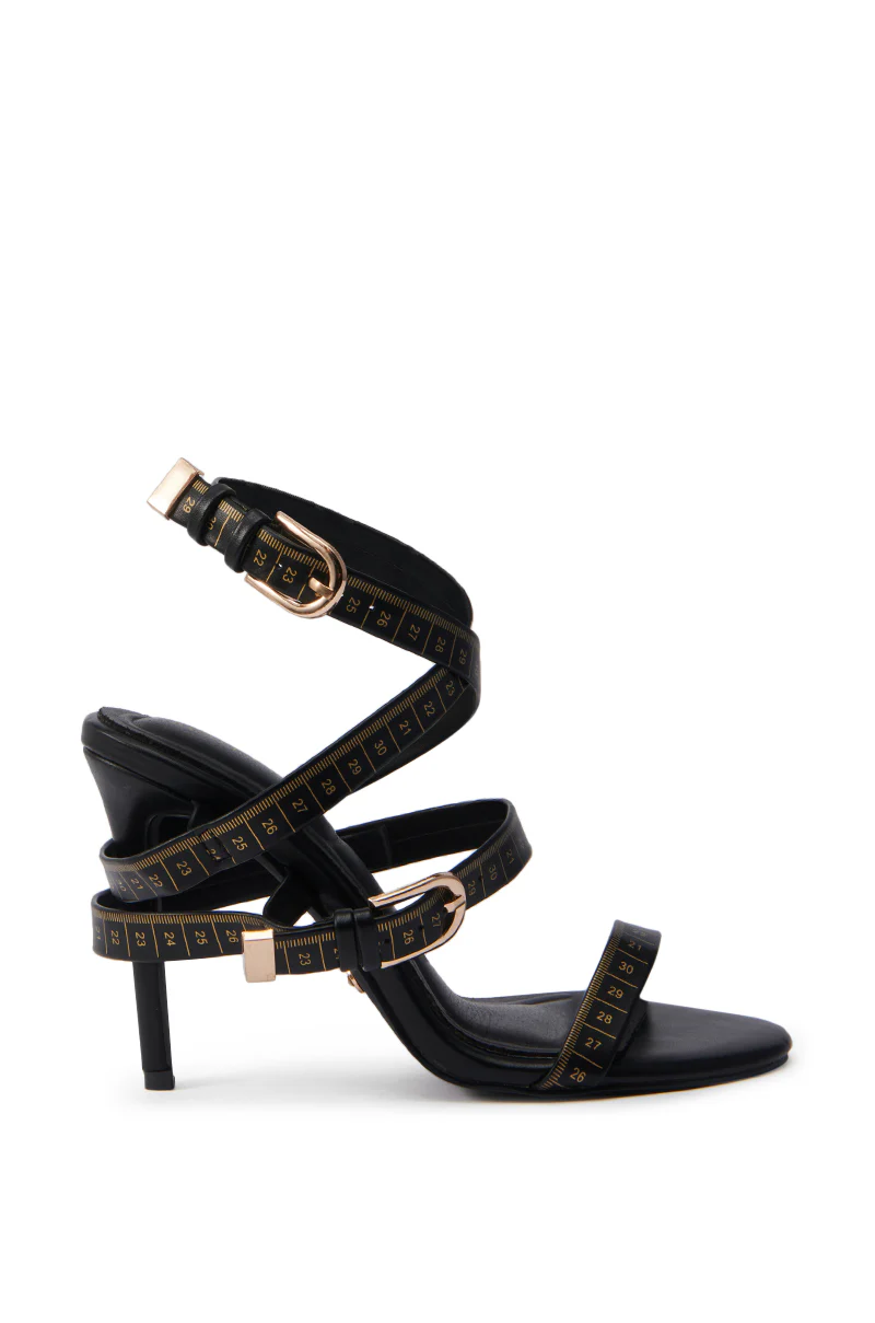 AZALEA WANG MAZOLE BLACK TAPE MEASURE DETAIL WRAP UP SANDAL - Image 4