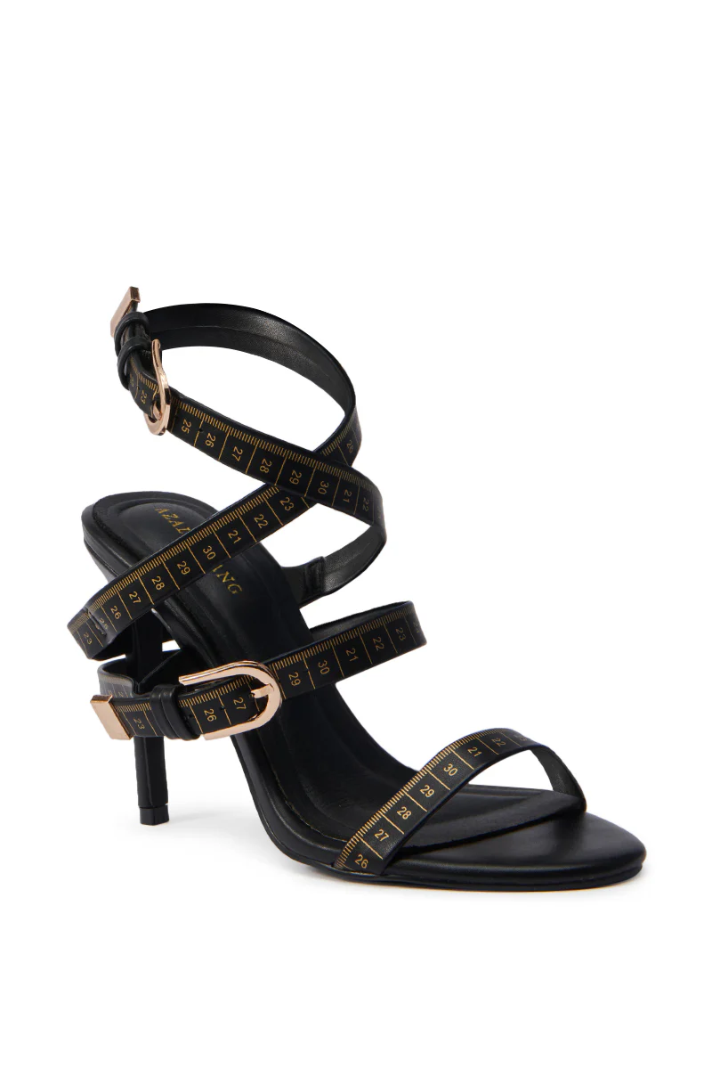 AZALEA WANG MAZOLE BLACK TAPE MEASURE DETAIL WRAP UP SANDAL - Image 5