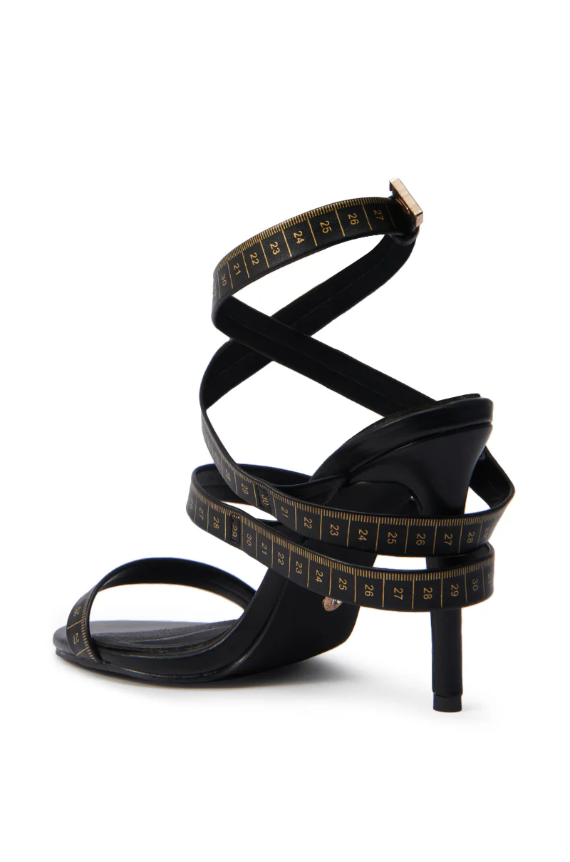 AZALEA WANG MAZOLE BLACK TAPE MEASURE DETAIL WRAP UP SANDAL - Image 6