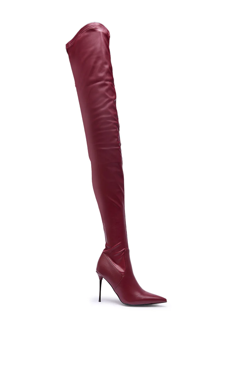 AZALEA WANG MILANDRA BURGUNDY STRETCH PU THIGH HIGH BOOT - Image 7