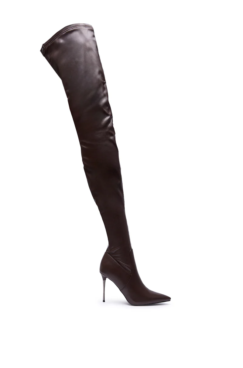AZALEA WANG MILANDRA CHOCOLATE THIGH HIGH SEXY BOOT - Image 4