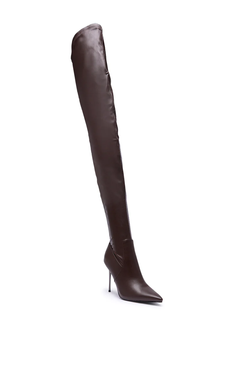 AZALEA WANG MILANDRA CHOCOLATE THIGH HIGH SEXY BOOT - Image 5